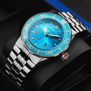 NEW ARAGON TRITIUM Automatic Watch Hercules 44mm Aqua Dial & Bezel 20ATM A376AQU